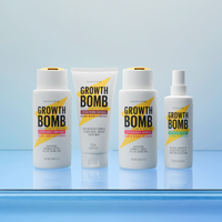 The Growth Bomb Rescue, Restore & Hydrate Bundle includes four caffeine-infused hair care products: shampoo, conditioner, leave-in spray, and scalp serum. Designed to strengthen, hydrate, and support hair growth, this bundle helps repair damage, nourish the scalp, and enhance volume for healthier-looking hair.